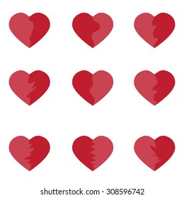 Hearts Vector Icon Set, Isolated On White Background.