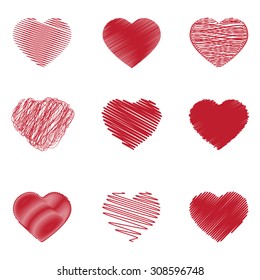 Hearts Vector Icon Set, Isolated On White Background.
