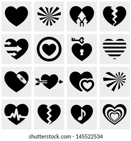 Hearts vector icons set on gray. Love signs.