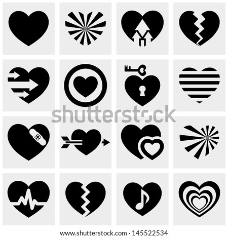 Hearts vector icons set on gray. Love signs.