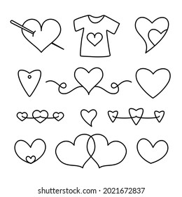 Hearts vector icons - simple outline heart symbols isolated on white background