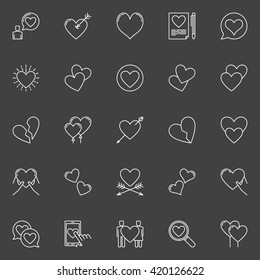 Hearts vector icons - thin line heart pictograms.