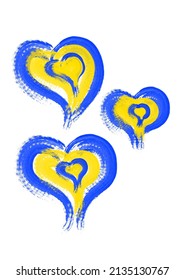 Hearts vector illustration in Ukrainian national colours without background 