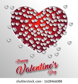 Hearts vector over big red heart on white background for valentines day greeting card . Caption happy valentine's day paper craft, red hearts paper cut out art style.