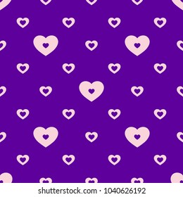 Hearts vector pattern. Abstract colorful seamless geometric texture. Valentines day background. Love romantic theme. Bright purple and pink colors. Modern decorative design for kids, boys and girls