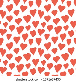 Hearts vector pattern. Different kinds of hearts on white background. Hand drawn seamless pattern. Valentine's Day decor.