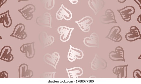 Hearts vector seamless girly pattern for shirt, panties, tank top or swimsuit, underwear. Pink bling gradient color background. Doodle textile. Wedding. Fashion design for Valentines day