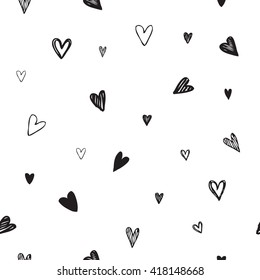 Hearts Vector.  Seamless pattern. Hand drawn hearts. Symbol of love. Graphic design element. Hearts doodle. Card design.