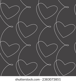 Hearts vector seamless pattern. Line continuous background. Abstract backdrop illustration. Wallpaper, graphic design, fabric, textile, black and white print, wrapping paper, banner. Love concept.