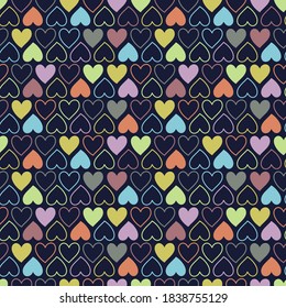 Hearts vector seamless pattern for shirt, panties, tank top or swimsuit, underwear, bedding, blanket or pillow. Outline sketch background. Doodle textile. Wedding. Fashion design for Valentines day