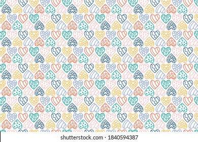 Hearts vector seamless pattern for shirt, panties, tank top or swimsuit, underwear, bedding, blanket or pillow. Outline sketch background. Doodle textile. Wedding. Fashion design for Valentines day