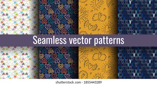 Patrón sin fisuras vectorial del corazón para camisa, ropa interior, ropa de cama, manta o almohada. Fondo de esbozo de esquema. Tejido de Doodle. Boda. Diseño de moda para el día de San Valentín