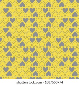 Hearts vector seamless pattern for shirt, panties, tank top or swimsuit, underwear, bedding, blanket or pillow. Yellow and gray background. Doodle textile. Wedding. Fashion design for Valentines day