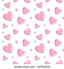 Hearts vector seamless pattern in sweet pink color. Valentine's day print for gift paper design.