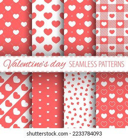 Hearts vector seamless patterns collection in white and red colors. Best for textile, wallpapers, wrapping paper, package and valentine's day decoration.