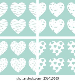 Hearts vector seamless patterns. Endless texture can be used for wallpaper, pattern fills, web page background, surface textures, fabrics. Set of hearts backgrounds.