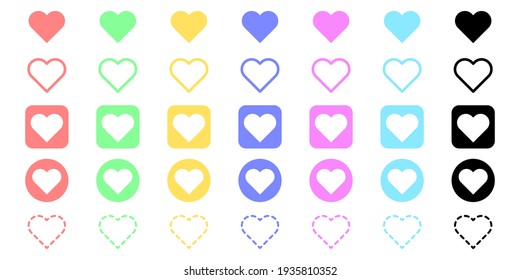 Hearts vector set. Hearts big colored set. Set of outline heart in a flat style. Vector illustration.