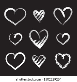 Hearts, vector set.  Chalkboard stylized illustration. Elements for your design.
