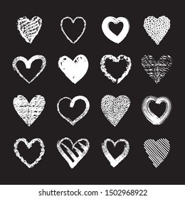 Hearts, vector set.  Chalkboard stylized illustration. Elements for your design.