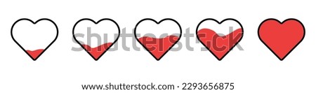 Hearts vector set. Filling hearts vector. Icons of different fullness of hearts. Set of love symbol vector. Outline blank heart vector.