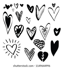 Hearts vector set. Hand drawn doodle vector isolated on background. Inked heart. Sketch style
