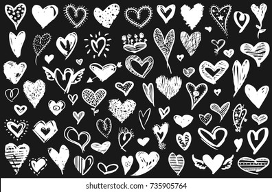 Hearts vector set. Hand drawn doodle icons or design elements for Valentine's day and wedding. 