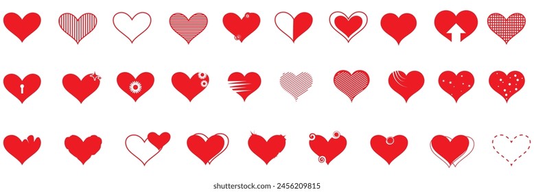 Herzen. Vektorgrafik stilisierte rote Herzen gesetzt, isoliert auf weißem Hintergrund. Symbole, Zeichen und flache Symbole. Liebe, Valentinstag-Ikone Kollektion. Rotes Herz.