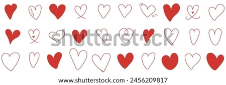Hearts. Vector stilyzed red hearts set, isolated on white background. Symbols, signs flat icons. Love, valentine icon collection. Red heart symbol.