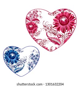 Hearts with vector ukrainian national patterns