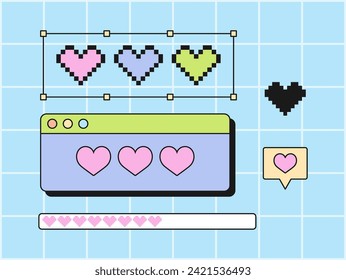 Corazones, Correo Electrónico De Noticias Estéticas Vintage Y Chat, Plantillas De Escritorio Vaporwave. Ventanas de diálogo de los años 90 y 2000