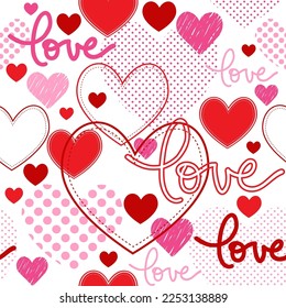 Hearts vintage vector seamless pattern.