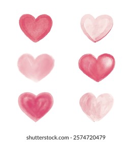 Hearts, Watercolor Drawing, Set of Hearts, Love, Valentine's Day, Hand Drawn, Hearts Vector