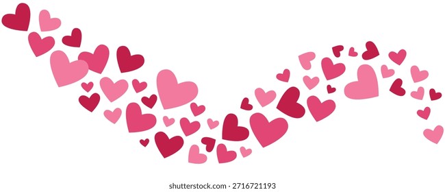 Herzen wellenförmig, einzeln auf weißem Hintergrund. Nettes romantisches Valentinstag-Herzmuster für Poster, Grußkarten und Bannerdesigns. Flache Vektorgrafik.