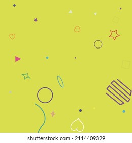 Hearts Wave Pink Blue Lime Circle Geometrical Design. Bright Orange Purple Violet Square Oval Ring Simple Hipster Art. Multicolor Red Pastel Rectangle Colorful Stars Yellow Design Pic.