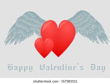 hearts and white wings on gray background