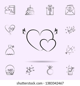 Hearts with wings icon. Universal set of wedding for website design and development, app development