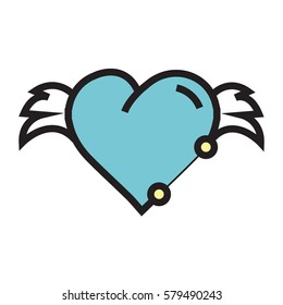 Hearts wings pen tool design blue