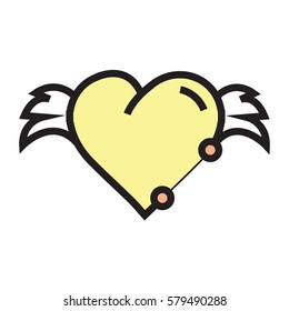 Hearts wings pen tool design yellow