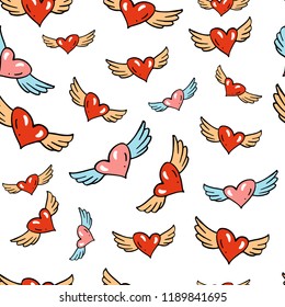 hearts with wings, seamless background. Perfect for gift wrapping or cards for the holiday-Valentine's day.