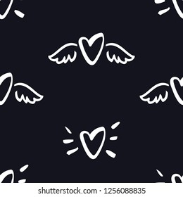 Hearts with wings Seamless Pattern Valentine day Black background set