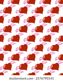 Hearts with wings. Valentine's day, feb 14, festive seamless pattern. Vector background