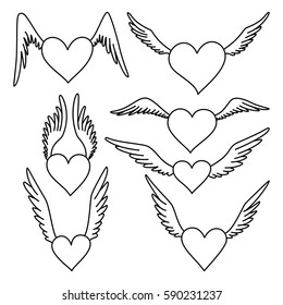 Hearts with wings; vector set