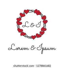 hearts wreath, monogram frame template