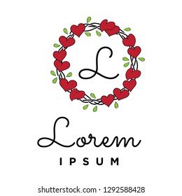 hearts wreath, monogram frame template