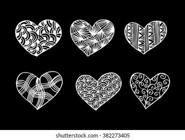 Hearts in zentangle style.