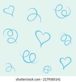 Hearts and zigzag elements cute pattern on a blue pattern