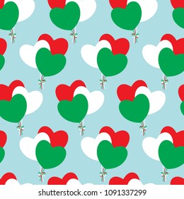Hearts-balloons of Italian flags colors. Seamless pattern. Love to Italy. Vector illustration.