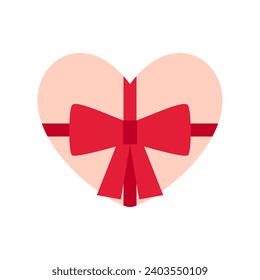 Heart-shape gift box with bow, top view. Modern flat vector illustration