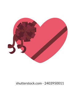 Caja de regalo con forma de corazón con arco, vista superior. Ilustración vectorial plana moderna