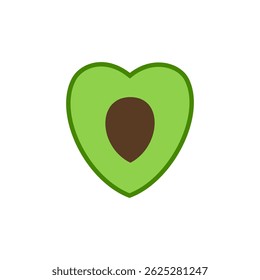Heart-shaped avocado illustration with a dark pit on a white background showcasing freshness and healthy living